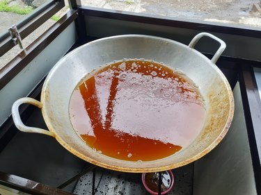 household waste concept. Used cooking oils on frying pan