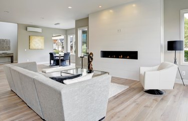 Living room with gas fireplace.