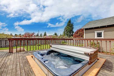 Backyard deck with hot tub