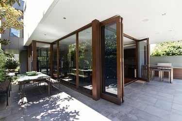 Bi fold doors opening to rear courtyard of contemporary home