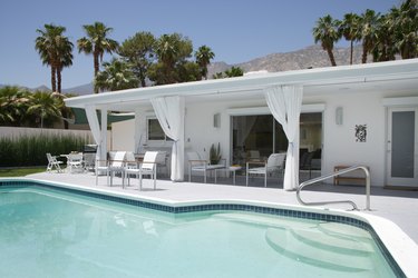 Pool and Patio Behind Mid-century Modern House