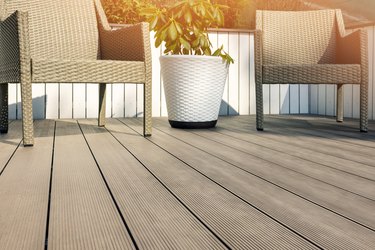Deck made with wpc wood plastic composite decking boards.