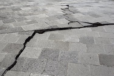 Cracked sidewalk after the earthquake