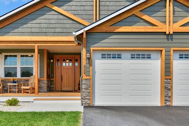 Closeup of garage and front porch.