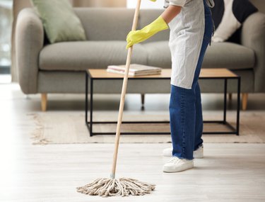 Cleaning floors at home.