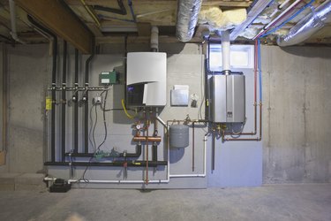 Tankless hot water system in the basement of a Green Technology Home
