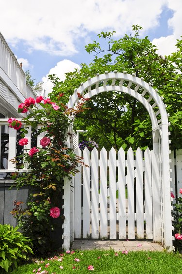 White arbor in a garden