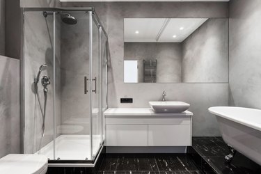 Modern interior of new bathroom in house