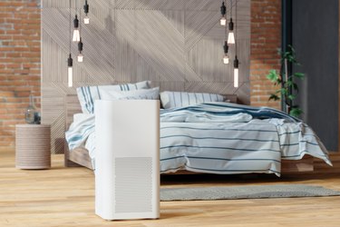 Air Purifier In Modern Bedroom For Fresh Air, Healthy Life, Cleaning And Removing Dust