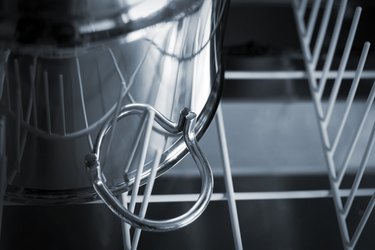 pot facedown in a dishwasher