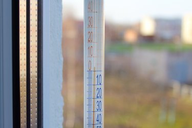Thermometer hanging on the window. Close-up. Background. Texture.