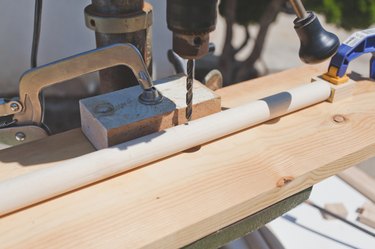 Drilling a hole into the dowel