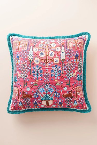 colorful fringe pillow