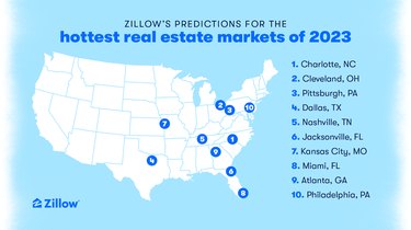 Map of America with the top 10 housing markets indicated throughout