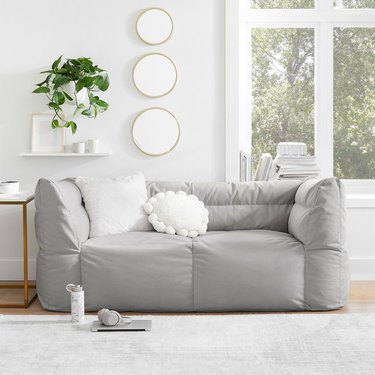 gray smaller-size beanbag sofa with backrest