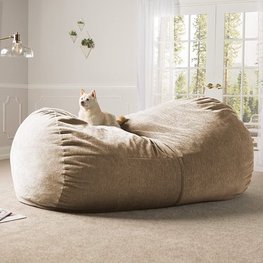 giant beige beanbag sofa with premium chenille cover
