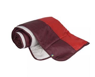 red and purple puffy outdoor blanket