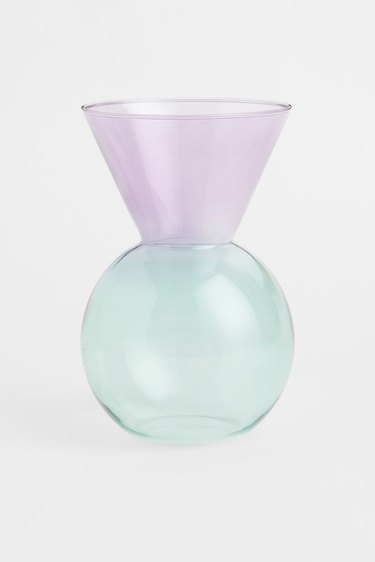 colored glass vase in green and purple tones