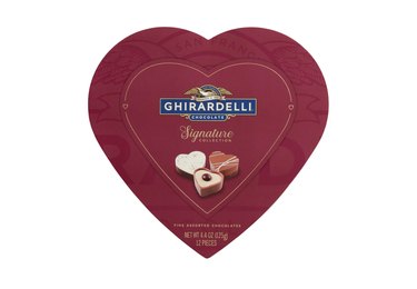 Ghirardelli assorted chocolates in a red heart-shaped box