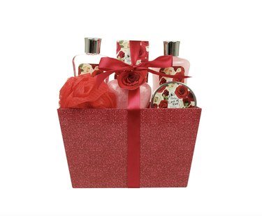 Valentine's Day bath and body spa gift basket in red