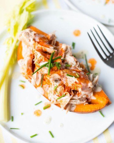 Real Food Whole Life's 5-Ingredient Slow Cooker Buffalo Chicken and Sweet Potatoes