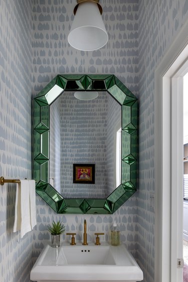 emerald mirror maximalist bathroom