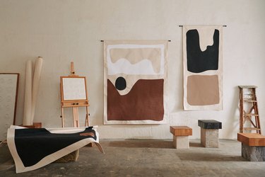 abstract wall hangings in brown palettes