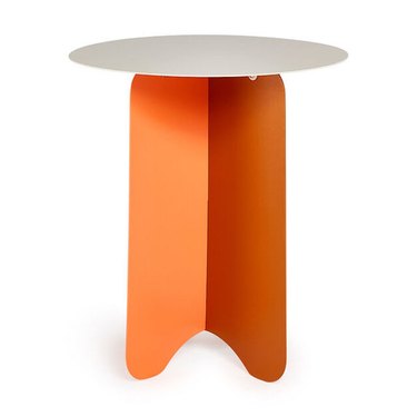A small side table with white top and orange base
