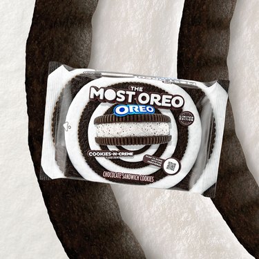 Black and white cookie packaging reading "The Most Oreo Oreo" on a black and white background.