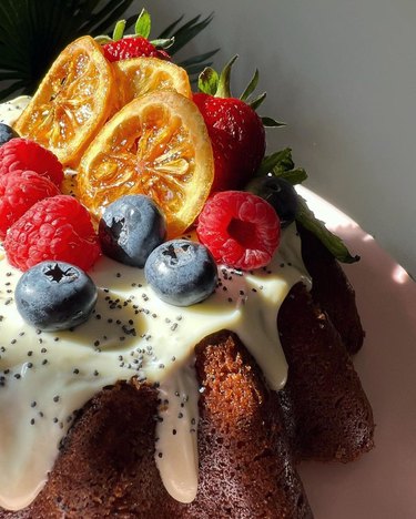 a cake with fruit toppings