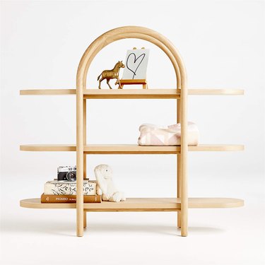 A small wooden shelving unit
