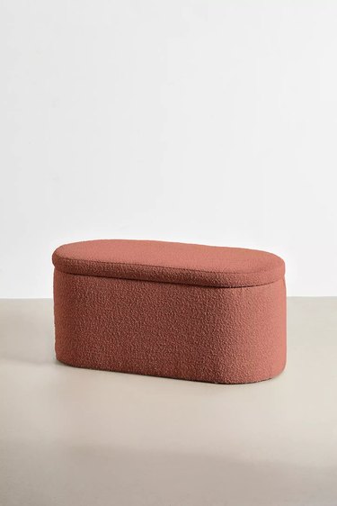 burnt red boucle storage bench