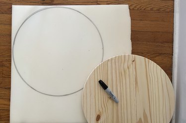 Wood circle traced onto 2-inch foam