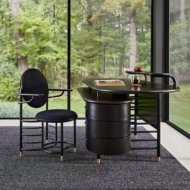 Furniture from Steelcase's new Frank Lloyd Wright collection based on pieces designed for the SC Johnson Administration building in Racine, Wisconsin