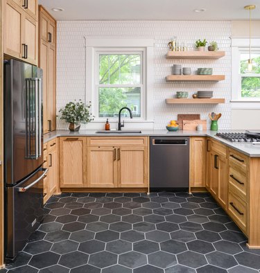 hexagonal black kitchen floor tile