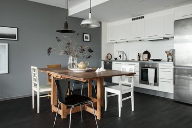 Scandinavian kitchen with black floor