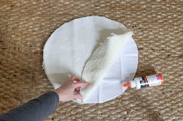 Gluing right sides of boucle and non-slip fabric circles together