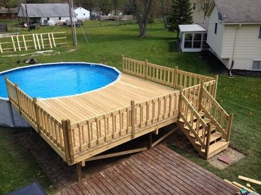 one sided deck with above ground pool