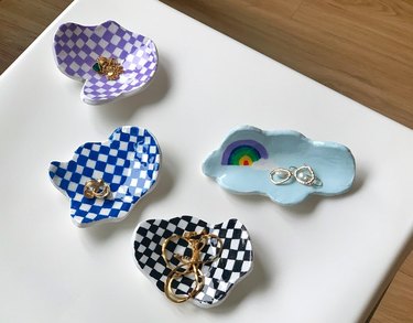 jewelry trays in blue and checkered patterns