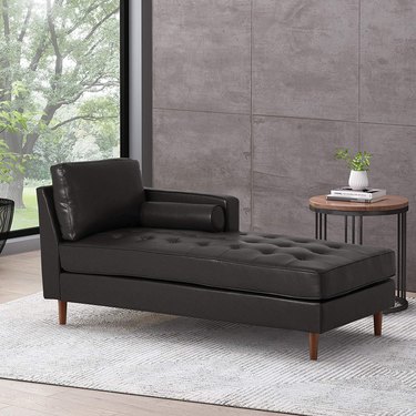 black leather chaise