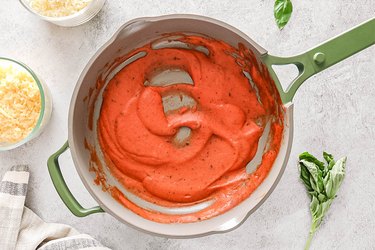 Homemade condensed soup in a pan