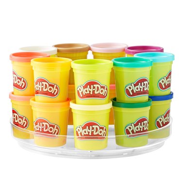 a clear turntable organizer with play doh containers