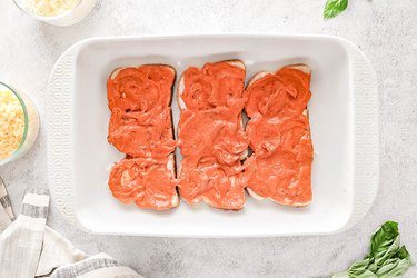 Condensed tomato soup on top of bread slices