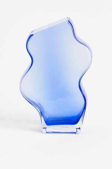 Blue wavy glass vase