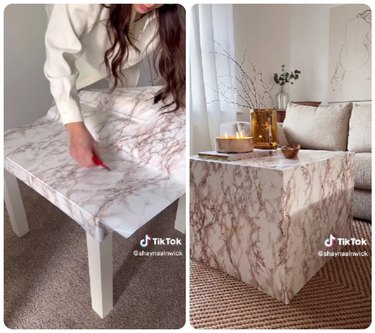 How to make a marble cube table dupe with marble contact paper and an IEKA Lack table