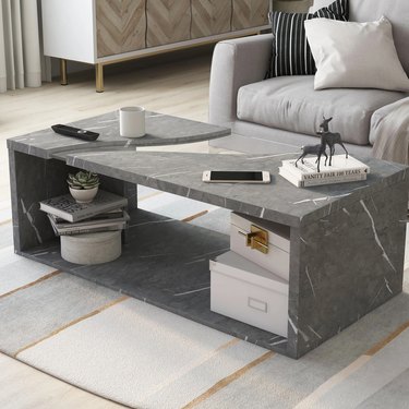 faux marble gray sled coffee table