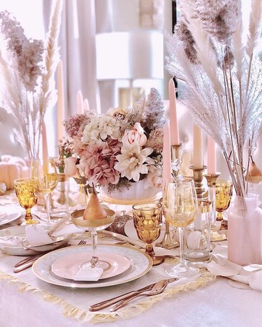 pink fall tablescape