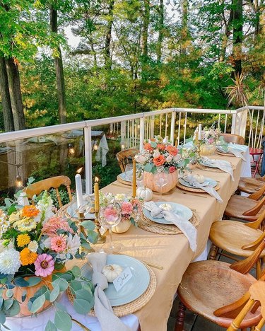 fall tablescape with bright flowers