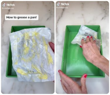 Greasing baking pans with butter wrappers