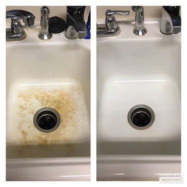 Before-and-after photo of a clean sink